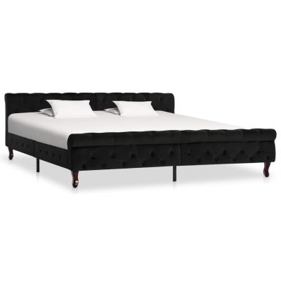Cadru de pat negru 200 x 200 cm catifea ieftin