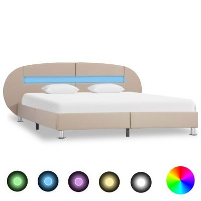 Cadru pat cu LED cappuccino 180 x 200 cm piele ecologică ieftin