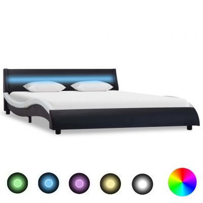 Cadru pat cu LED negru și alb 140 x 200 cm piele ecologică