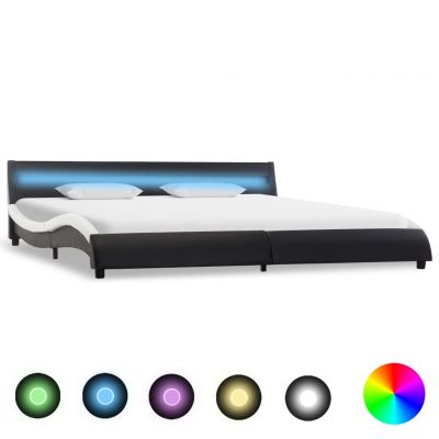 Cadru pat cu LED negru și alb 180 x 200 cm piele ecologică