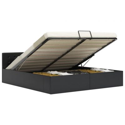 Cadru pat hidraulic depozitare negru 160 x 200 cm piele eco