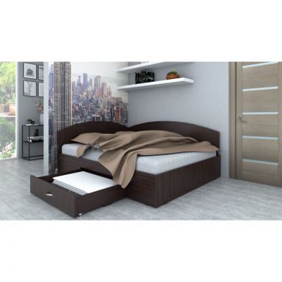 Pat de colt, 140x200 cm, sertar lateral pe role, wenge Pat de colt, 140x200 cm, sertar lateral pe role, wenge