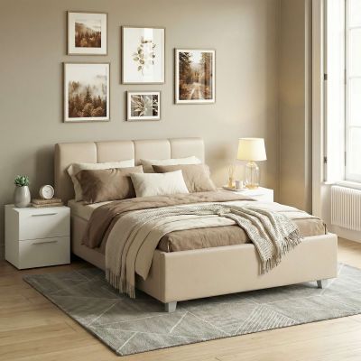 Pat tapitat ARISA, 140x200, piele eco Cappuccino