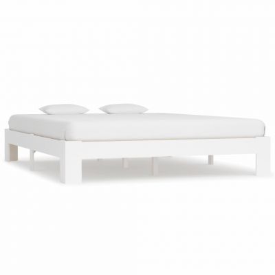 Cadru de pat alb 160 x 200 cm lemn masiv de pin