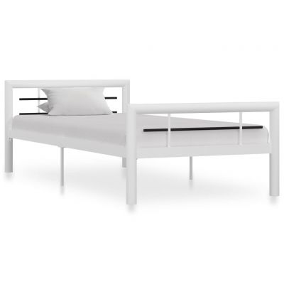Cadru de pat alb și negru 100 x 200 cm metal ieftin