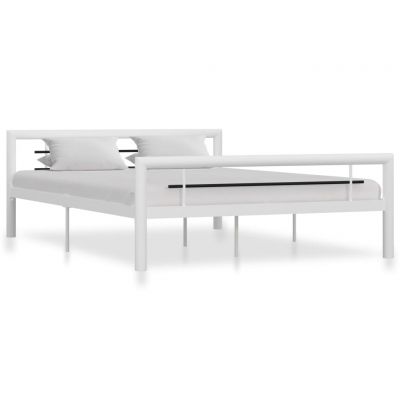 Cadru de pat alb și negru 120 x 200 cm metal ieftin