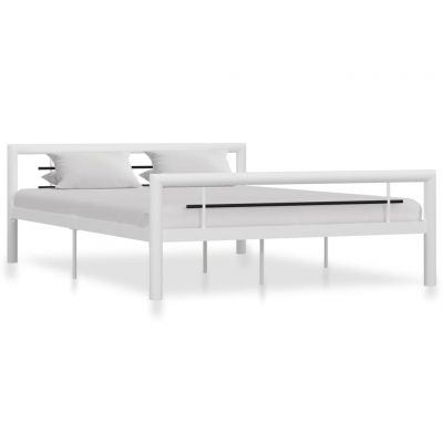 Cadru de pat alb și negru 140 x 200 cm metal ieftin