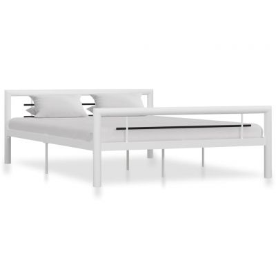 Cadru de pat alb și negru 160 x 200 cm metal ieftin