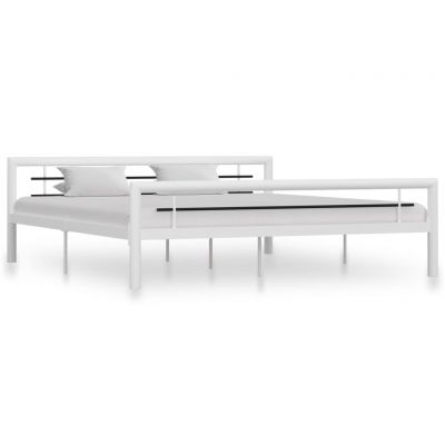 Cadru de pat alb și negru 180 x 200 cm metal ieftin