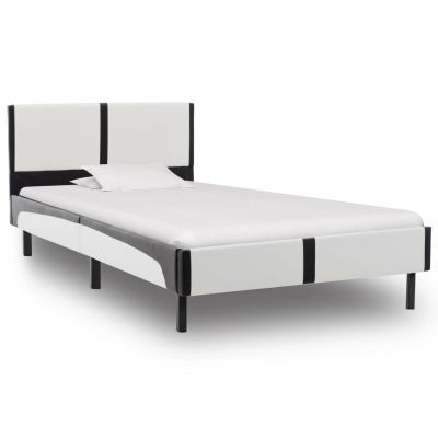 Cadru de pat alb și negru 90 x 200 cm piele ecologică