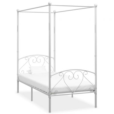 Cadru de pat cu baldachin alb 100 x 200 cm metal ieftin