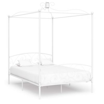 Cadru de pat cu baldachin alb 120 x 200 cm metal ieftin