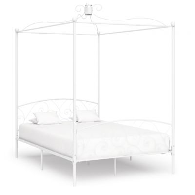 Cadru de pat cu baldachin alb 140 x 200 cm metal ieftin