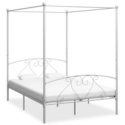 Cadru de pat cu baldachin alb 160 x 200 cm metal ieftin