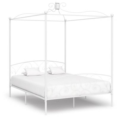 Cadru de pat cu baldachin alb 160 x 200 cm metal ieftin