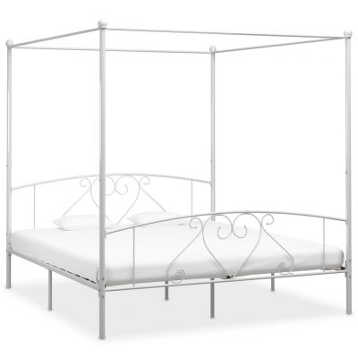 Cadru de pat cu baldachin alb 200 x 200 cm metal