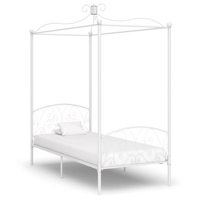 Cadru de pat cu baldachin alb 90 x 200 cm metal ieftin