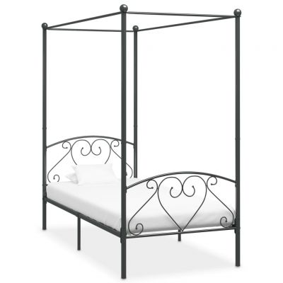 Cadru de pat cu baldachin gri 100 x 200 cm metal ieftin