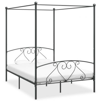 Cadru de pat cu baldachin gri 140 x 200 cm metal ieftin