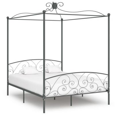 Cadru de pat cu baldachin gri 160 x 200 cm metal