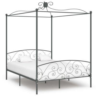 Cadru de pat cu baldachin gri 180 x 200 cm metal ieftin