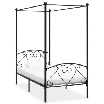 Cadru de pat cu baldachin negru 100 x 200 cm metal ieftin