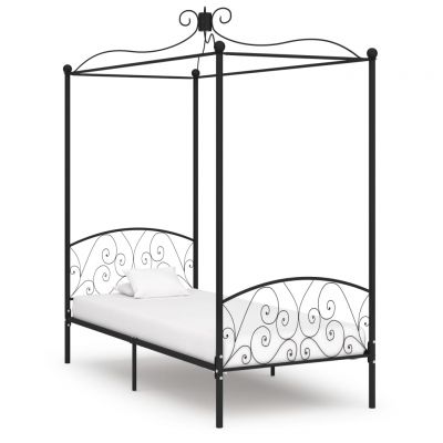 Cadru de pat cu baldachin negru 100 x 200 cm metal