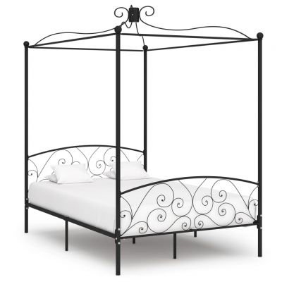 Cadru de pat cu baldachin negru 140 x 200 cm metal ieftin