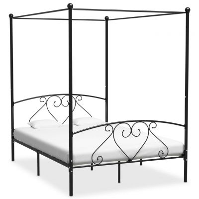 Cadru de pat cu baldachin negru 160 x 200 cm metal ieftin