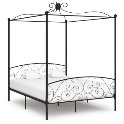 Cadru de pat cu baldachin negru 180 x 200 cm metal ieftin