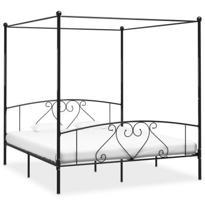 Cadru de pat cu baldachin negru 200 x 200 cm metal ieftin