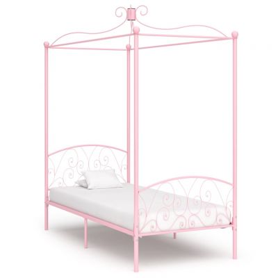Cadru de pat cu baldachin roz 100 x 200 cm metal ieftin