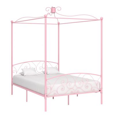 Cadru de pat cu baldachin roz 120 x 200 cm metal ieftin