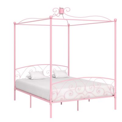 Cadru de pat cu baldachin roz 160 x 200 cm metal