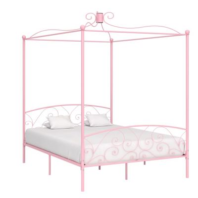 Cadru de pat cu baldachin roz 180 x 200 cm metal ieftin