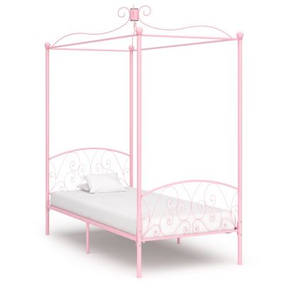 Cadru de pat cu baldachin roz 90 x 200 cm metal ieftin