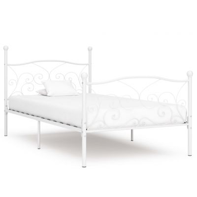 Cadru de pat cu bază din șipci alb 100 x 200 cm metal ieftin