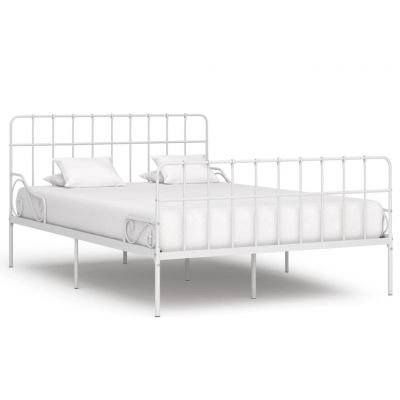 Cadru de pat cu bază din șipci alb 120 x 200 cm metal