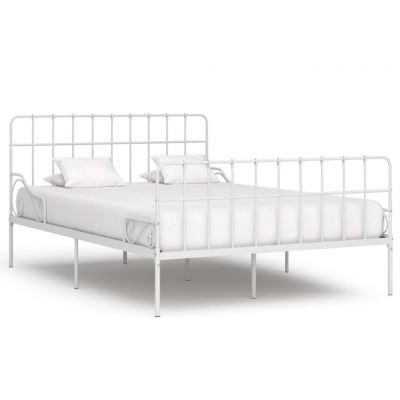 Cadru de pat cu bază din șipci alb 140 x 200 cm metal