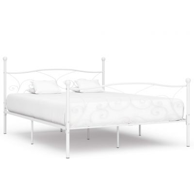 Cadru de pat cu bază din șipci alb 200 x 200 cm metal