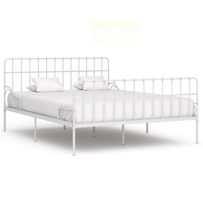 Cadru de pat cu bază din șipci alb 200 x 200 cm metal ieftin