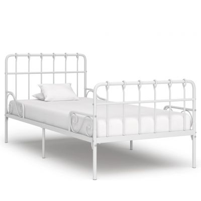 Cadru de pat cu bază din șipci alb 90 x 200 cm metal