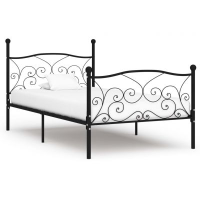 Cadru de pat cu bază din șipci negru 100 x 200 cm metal