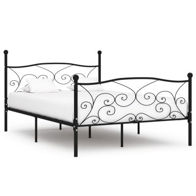 Cadru de pat cu bază din șipci negru 140 x 200 cm metal
