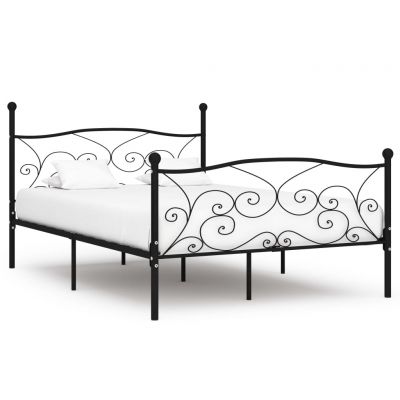 Cadru de pat cu bază din șipci negru 160 x 200 cm metal