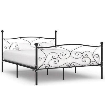 Cadru de pat cu bază din șipci negru 200 x 200 cm metal