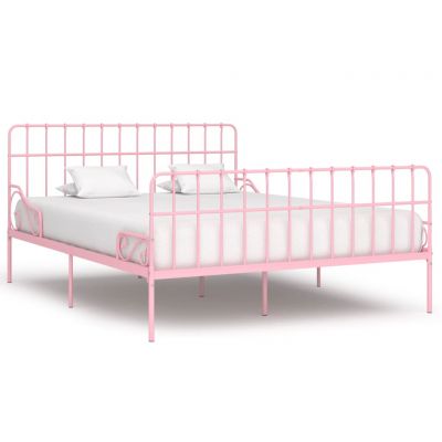 Cadru de pat cu bază din șipci roz 200 x 200 cm metal