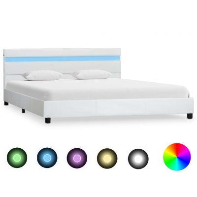 Cadru de pat cu LED alb 120 x 200 cm piele ecologică