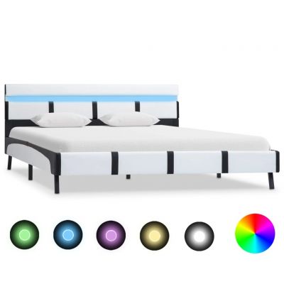 Cadru de pat cu LED alb 120 x 200 cm piele ecologică ieftin