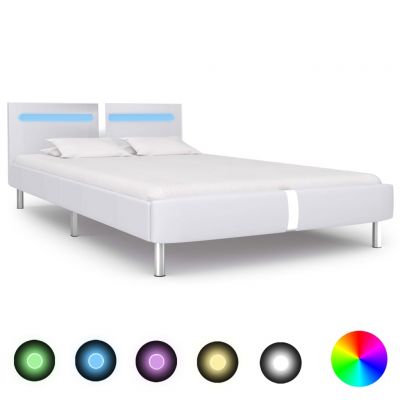 Cadru de pat cu LED alb 140 x 200 cm piele artificială